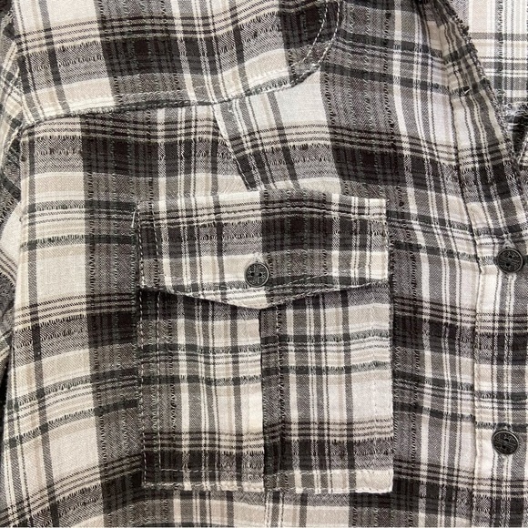 Free people dress tunic plaid black white fringe size small lightweight cotton - Picture 4 of 11